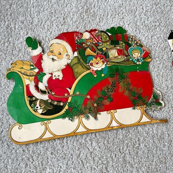 Set of 4 Holiday Christmas Diecuts by Eureka U.S.A. Candy cane Santa/Sleigh Caro - Picture 5 of 13